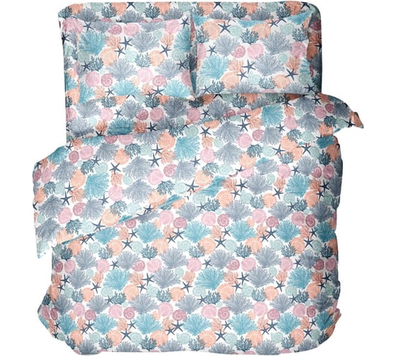 Изображение товара Комплект постельного белья Самойловский Текстиль Евро, Бязь 110 гр/м2, Кораллы с наволочками 50/70 776635