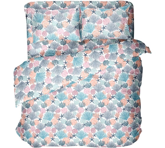 Изображение товара Комплект постельного белья Самойловский Текстиль Семейный, Бязь 110 гр/м2, Кораллы, с наволочками 70/70 776641