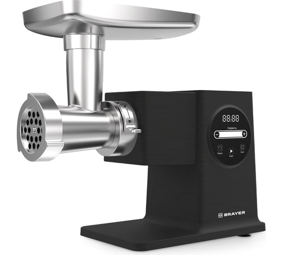 Изображение товара Мясорубка BRAYER 1611BR, 2500 Вт, 2.5 кг/мин, LCD дисплей, сенсорное управление, 2 диска из нержавеющей стали BR1611