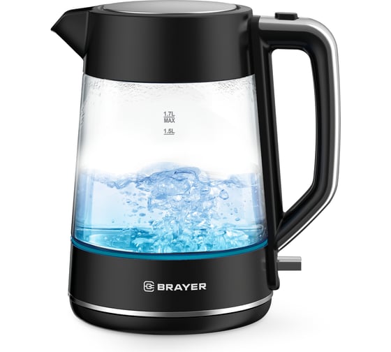 Изображение товара Чайник электрический BRAYER 6102BR, 2200 Вт, 1.7 л, стеклянный корпус, OTTER, автоотключение BR6102
