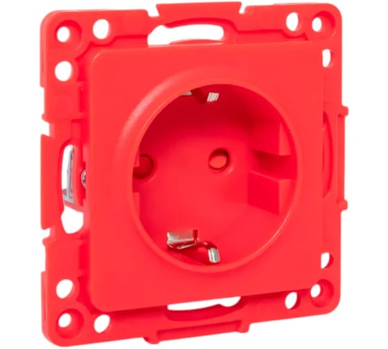 Изображение товара Механизм 1-местной розетки EKF Стокгольм, с заземлением, 16А, винтовые клеммы, красный, с защитными шторками EYR16-028-30
