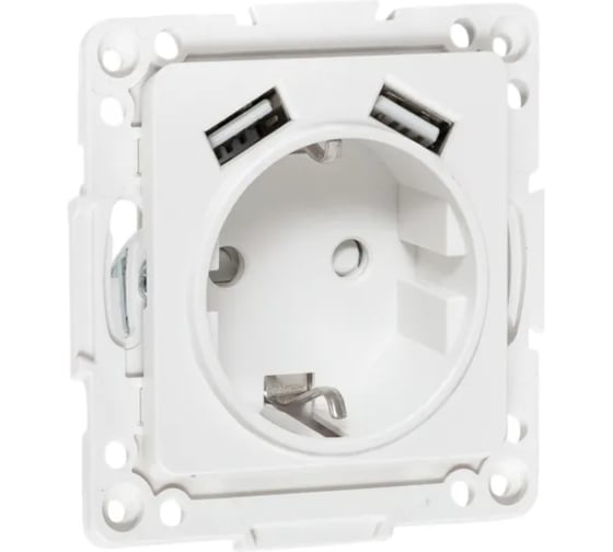 Изображение товара Механизм 1-местной розетки EKF Стокгольм с заземлением, USB 2A, 16А, винтовые клеммы, белый, с защитными шторками EYR16-2USB-typeA