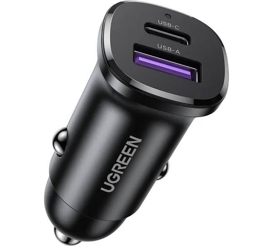 Изображение товара Автомобильное зарядное устройство EC305 (25845) USB-C PD+USB-A QC 30W Fast Car Charger с чехлом. Цвет: черный Ugreen 25845_