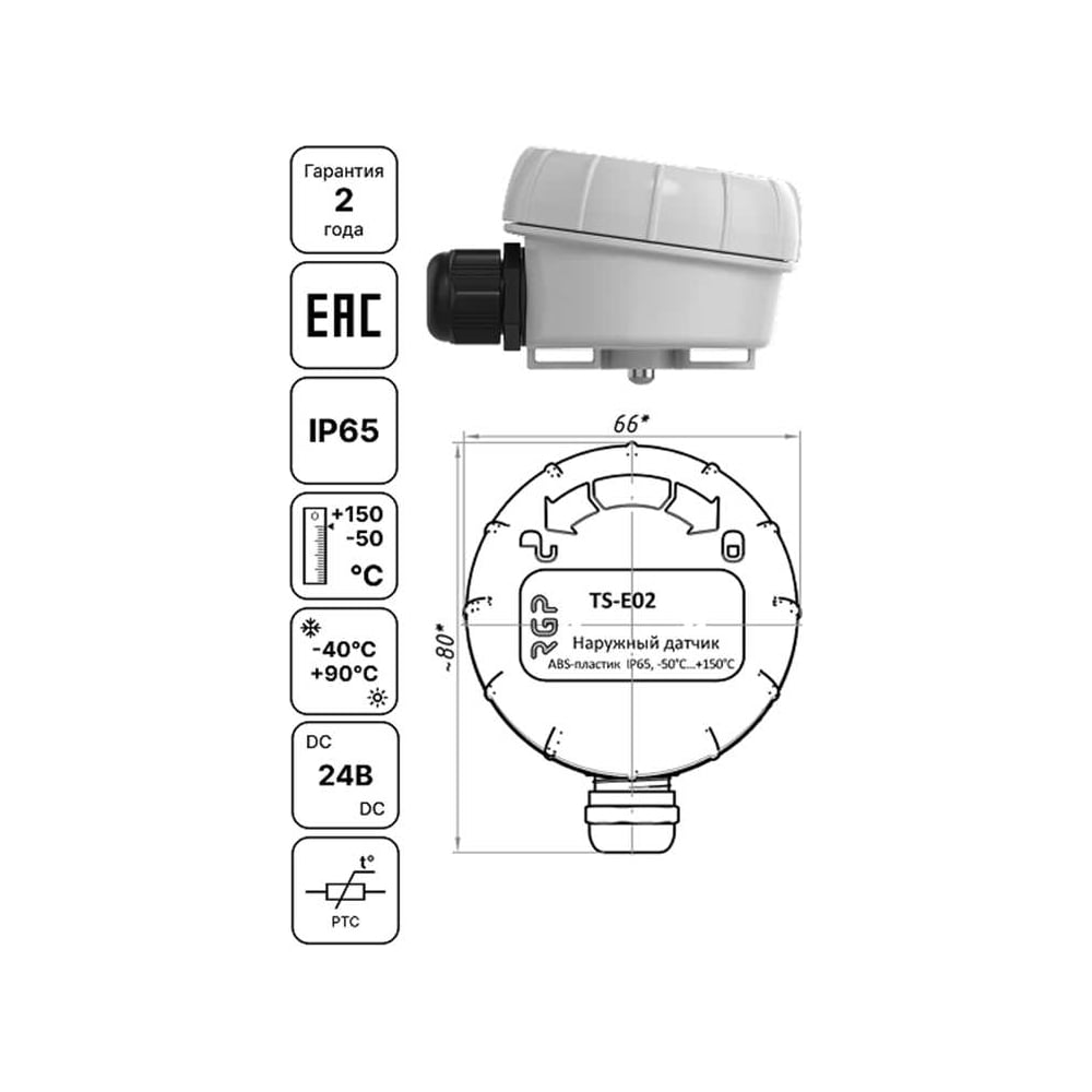 Изображение товара Датчик температуры наружного воздуха Завод RGP (ModBus) TS-E02-ModBus
