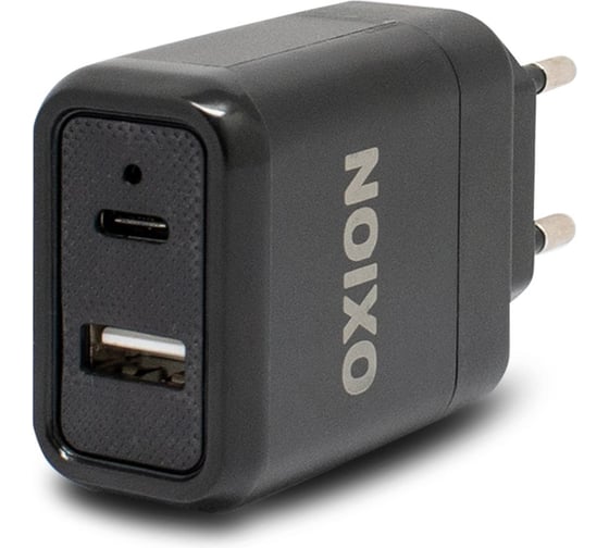 Изображение товара Быстрое сетевое зарядное устройство OXION 30Вт-Type-C (PD) 5V/3A, 6-9V2A, 9-12V/1.67A, USB 5V/2,4A, чёрный, арт. OX-QC302BK