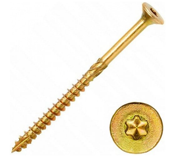 Изображение товара Саморез конструкционный НАКРЕПКО потай, желтый, для дерева, 4x30, Torx 20, 500 шт. 401101