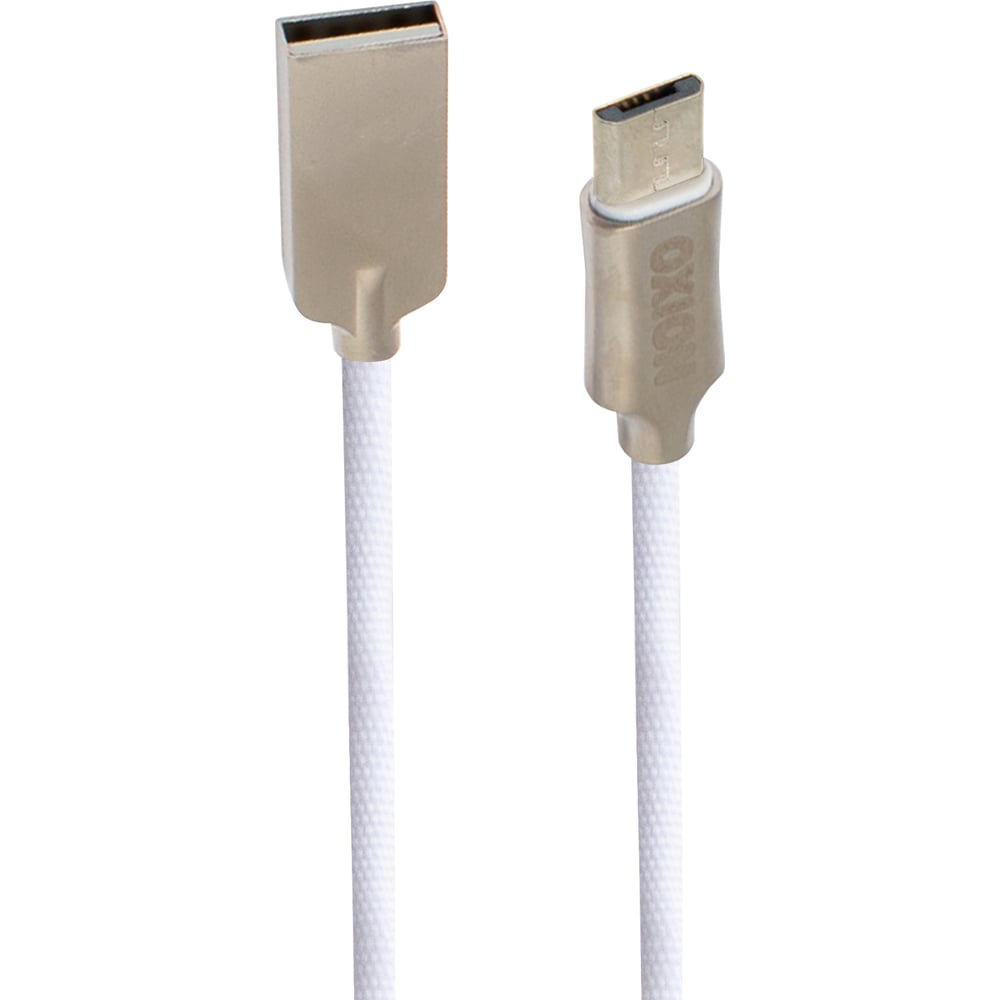 Изображение товара Дата-кабель OXION SC034M USB2.0 - MicroUSB, 1м, метал. кон., тканевая оплетка, белый, блистер, арт. OX-SC034MWT