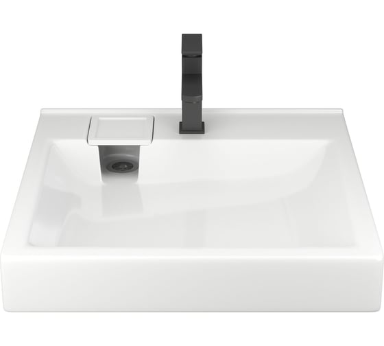 Изображение товара Комплект Bauedge BAU 4 в 1: раковина над стиральной машиной BAU Soul 60х60, литьевой мрамор, кронштейны, выпуск и смеситель Hotel Black, черный XMY0126