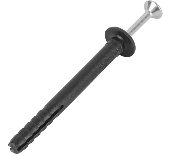 Изображение товара Дюбель-гвоздь Kranz грибовидный бортик, полипропилен 6x40мм, черный, 100 шт. KR-01-3621-010