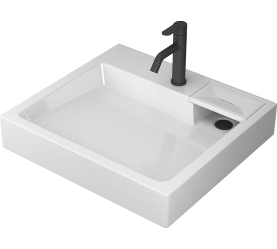 Изображение товара Комплект Bauedge BAU 4 в 1: раковина над стиральной машиной BAU Stil 60х55 литьевой мрамор, кронштейны, сифон и смеситель Dream Black, черный XMY0008