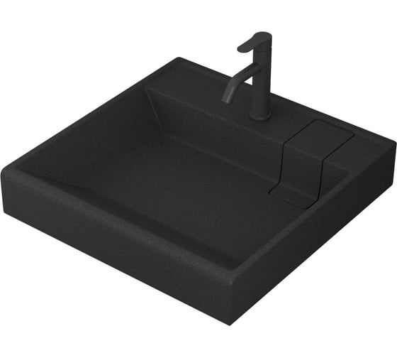 Изображение товара Комплект Bauedge BAU 4 в 1: раковина над стиральной машиной BAU Stil кварцевая, черный металлик, кронштейны, выпуск и смеситель Dream Black, черный XMY0018