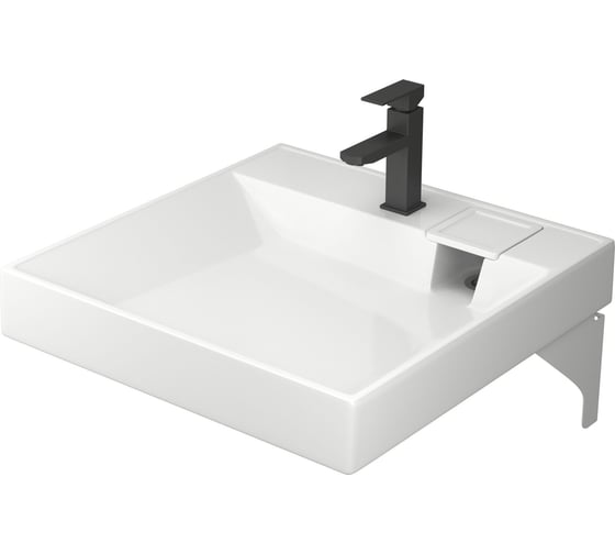 Изображение товара Комплект Bauedge BAU 4 в 1: раковина над стиральной машиной Cerama 60х60, литьевой мрамор, кронштейны, выпуск и смеситель Hotel Black, черный XMY0129