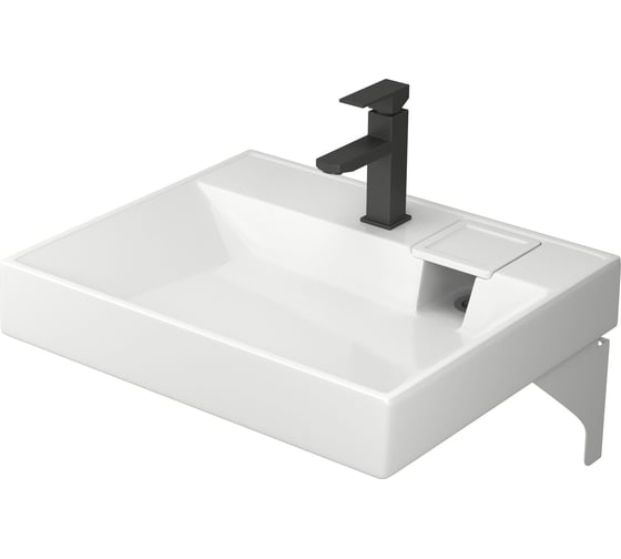 Изображение товара Комплект Bauedge BAU 4 в 1: раковина над стиральной машиной Cerama 60х50, литьевой мрамор, кронштейны, выпуск и смеситель Hotel Black, черный XMY0128