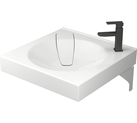Изображение товара Комплект Bauedge BAU 4 в 1: раковина над стиральной машиной Element 60х60, литьевой мрамор, кронштейны, выпуск и смеситель Hotel Black, черный XMY0127