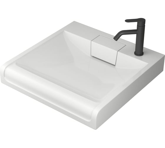 Изображение товара Комплект Bauedge BAU 4 в 1: раковина над стиральной машиной BAU Cerama 60х60 литьевой мрамор, кронштейны, сифон и смеситель Dream Black, черный XMY0012