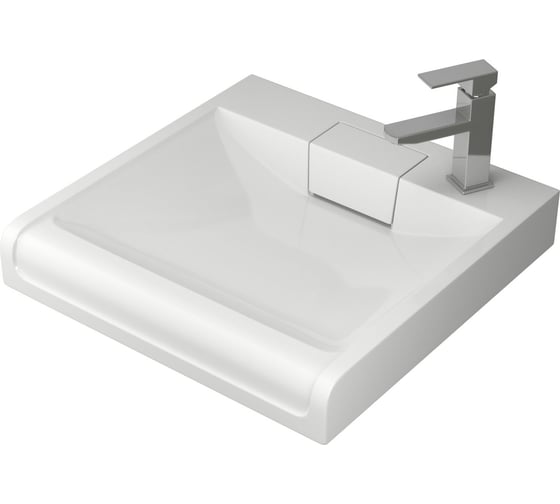 Изображение товара Комплект Bauedge BAU 4 в 1: раковина над стиральной машиной BAU Cerama 60х60 литьевой мрамор, кронштейны, сифон и смеситель Hotel Still, нержавеющая сталь XMY0072