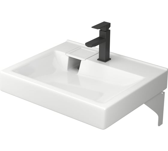 Изображение товара Комплект Bauedge BAU 4 в 1: раковина над стиральной машиной BAU Cerama 60х60, литьевой мрамор, кронштейны, выпуск и смеситель Hotel Black, черный XMY0125