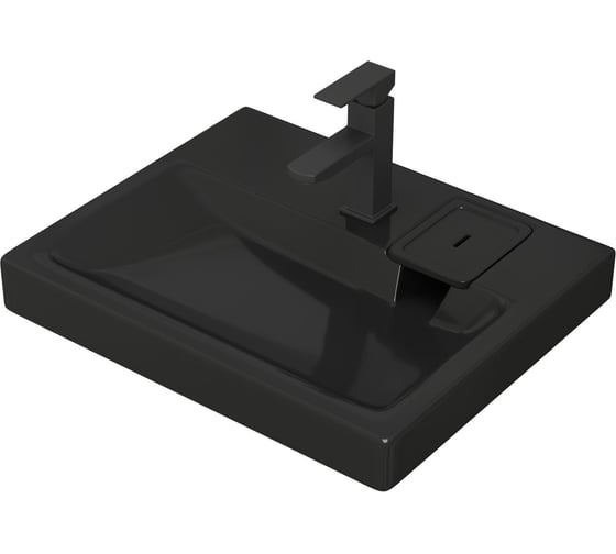 Изображение товара Комплект Bauedge BAU 4 в 1: раковина над стиральной машиной BAU Hotel 60х50 литьевой мрамор цвет антрацит, кронштейны, сифон и смеситель Hotel Black, черный XMY0084