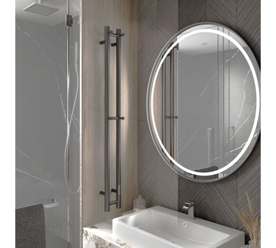 Изображение товара Полотенцесушитель дизайнерский электрический Bauedge BAU Stella Gun Grey 8x120, 2 коллектора, 2 крючка, темно-серый металлик DB-0103