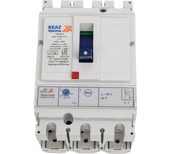 Изображение товара Выключатель автоматический КЭАЗ OptiMat D250N-TM050-УХЛ3 291427