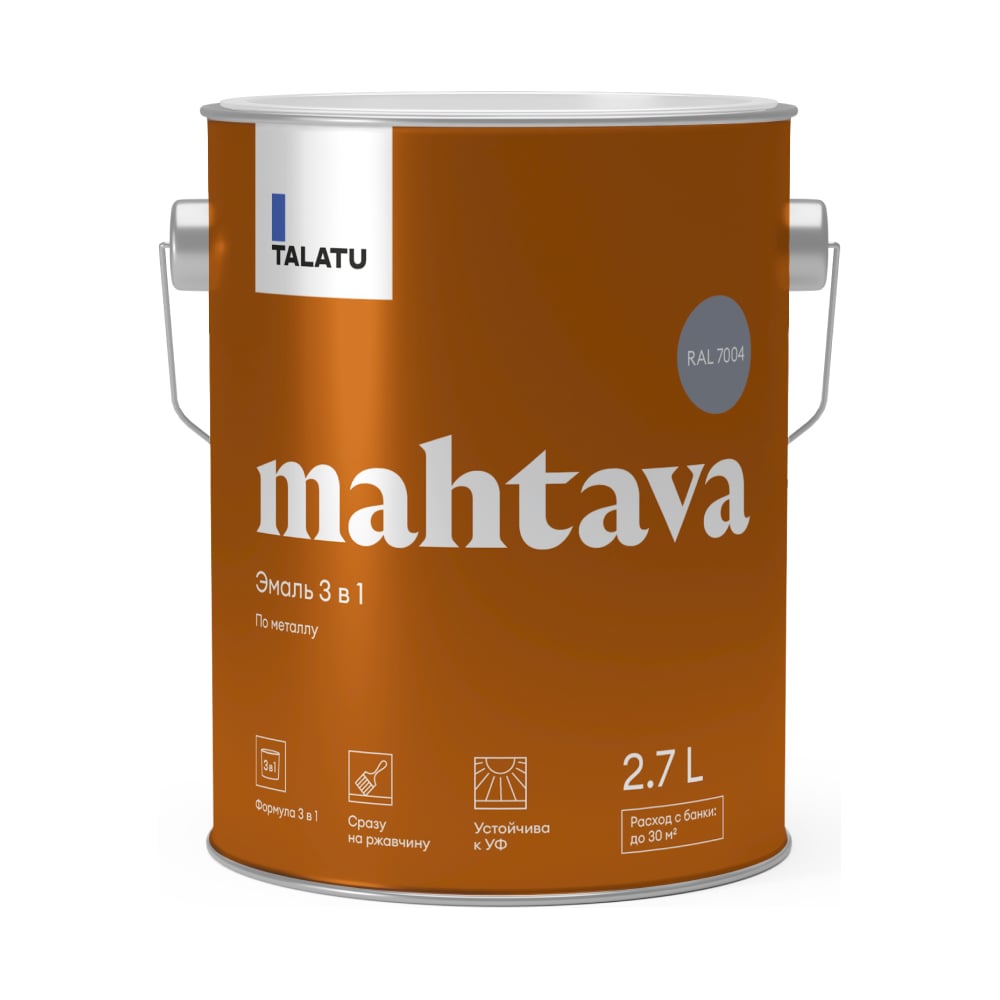 Изображение товара Грунт-эмаль по ржавчине 3 в 1 TALATU MAHTAVA глянцевая 2,7 л серый RAL 7004