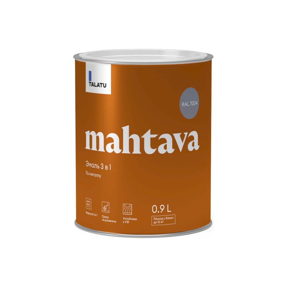 Изображение товара Грунт-эмаль по ржавчине TALATU MAHTAVA глянцевая 0,9 л серый RAL 7004
