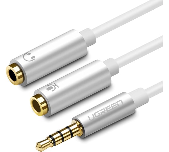 Изображение товара Разветлитель для гарнитуры Ugreen AV141 (10789) 3.5mm Male To Dual 3.5mm Female Headset Splitter. длина 20 см. цвет белый 10789_