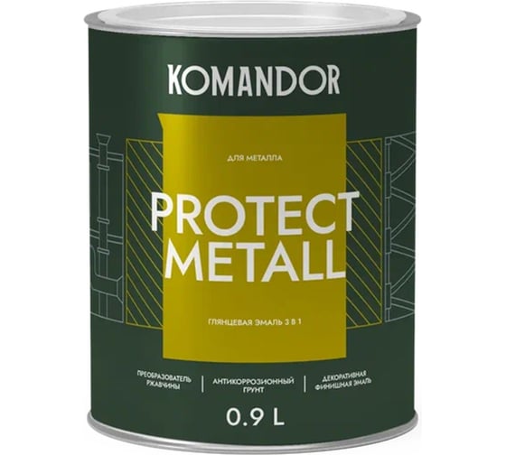 Изображение товара Грунт-эмаль по ржавчине 3 В 1 KOMANDOR PROTECT METALL глянцевая БАЗА C 0,9 л 271031