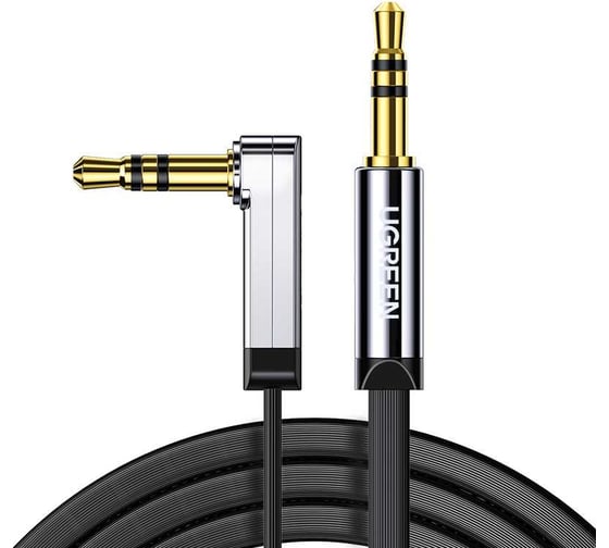 Изображение товара Кабель Ugreen GREEN AV119 (10599) 3.5mm Male to 3.5mm Male Straight to angle flat Cable прямой и угловой, длина 2м, цве черный 10599_