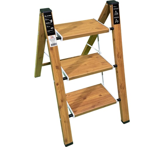 Изображение товара Стремянка алюминиевая SevenBerg Milano 3 широкие ступени цвет дерево Milano-3 wood