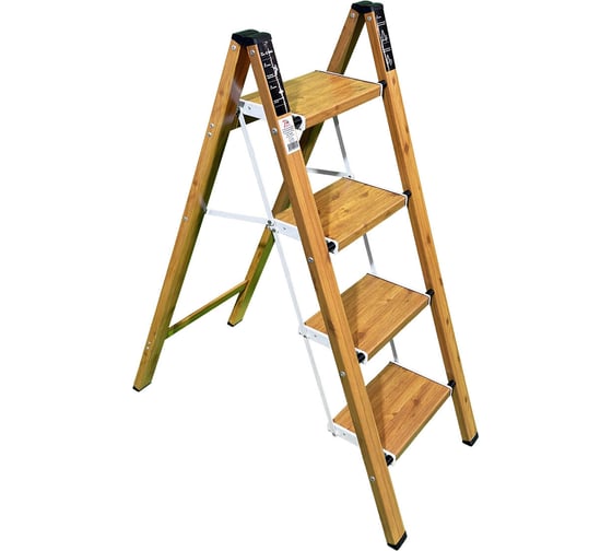 Изображение товара Стремянка алюминиевая SevenBerg Milano 4 широкие ступени цвет дерево Milano-4 wood