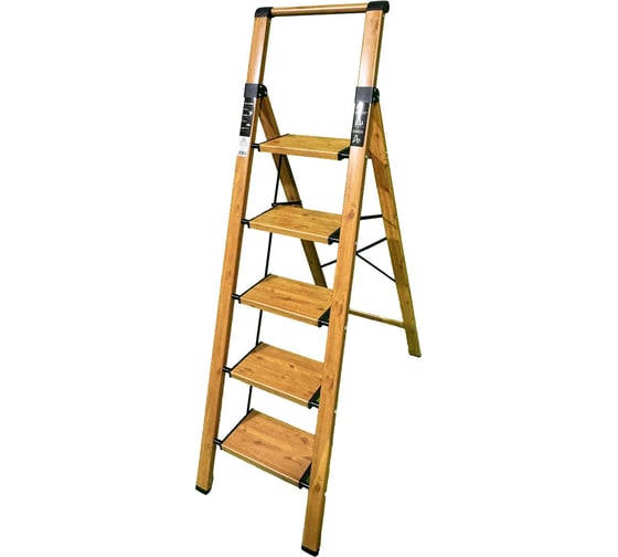 Изображение товара Стремянка алюминиевая SevenBerg Calipso 5 широких ступеней цвет дерево Calipso-5 wood