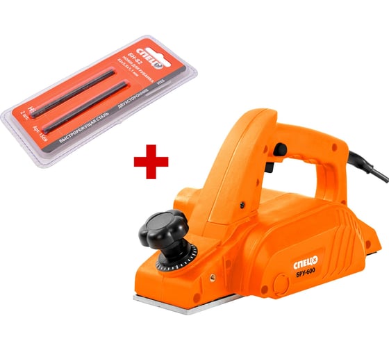 Изображение товара Рубанок СПЕЦ БРУ-600, 650Вт, ширина обработки 82 мм,выборка четверти, картонная упаковка + ножи для рубанка 82 мм СПЕЦ-2057/СПЕЦ-1569