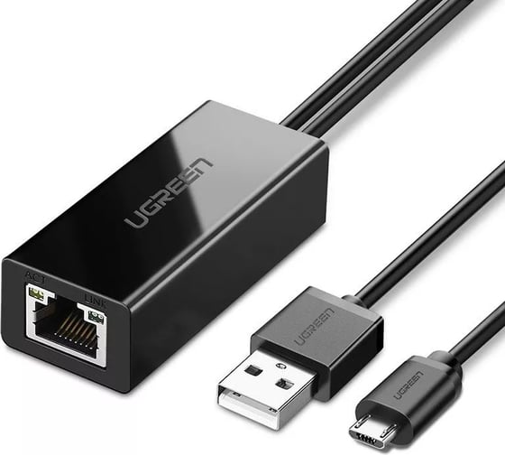 Изображение товара Адаптер Ugreen Micro USB 2.0 To 100Mbps Ethernet Adapter For Chromecast And Micro TV Sticks. цвет черный 30985_