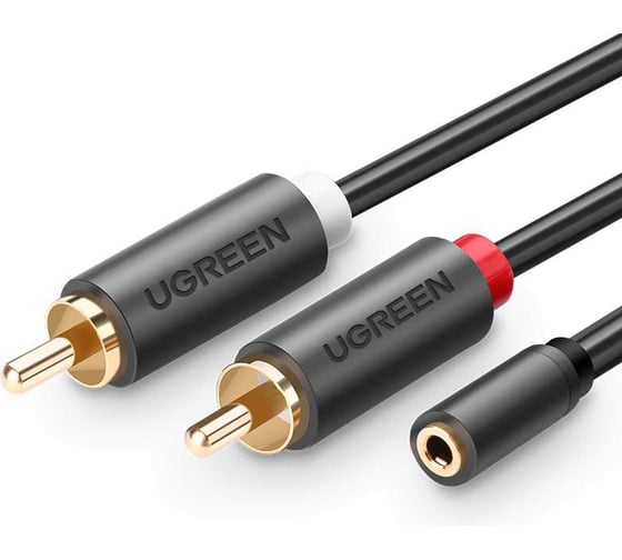 Изображение товара Аудиокабель Ugreen AV102 3.5mm Female to 2 RCA Male Audio Cable, длина 1м. цвет серый 10588_