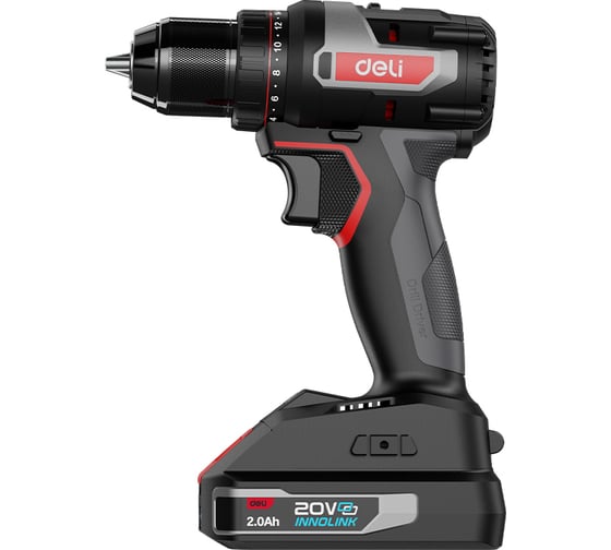 Изображение товара Дрель-шуруповерт аккумуляторная DELI DE-DZ20-1D2 (2 акб, 20В х 2Ач, ЗУ, патрон 10мм, 50Нм, сумка) 164326