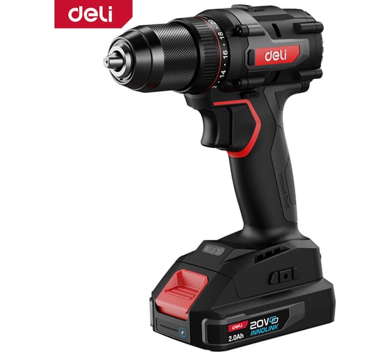 Изображение товара Дрель-шуруповерт аккумуляторная DELI DE-DZ20-2D2 (2 акб, 20В х 2Ач, ЗУ, патрон 13мм, 70Нм, сумка) 164327