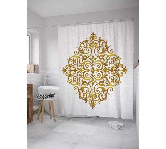 Изображение товара Штора (занавеска) для ванной JoyArty "Золотой дамасский узор" из сатена, 180х200 см с крючками, sc_33831