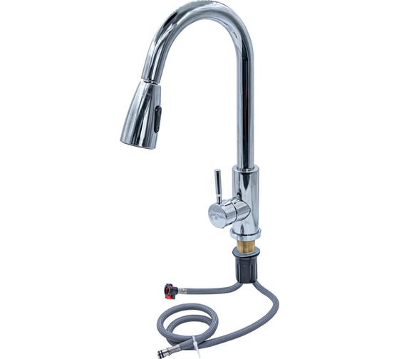 Изображение товара Смеситель РемоКолор нерж. сталь, однорычажный для кухни, гайка, с выдвигающимся шлангом, картридж 40 мм 67-0-754