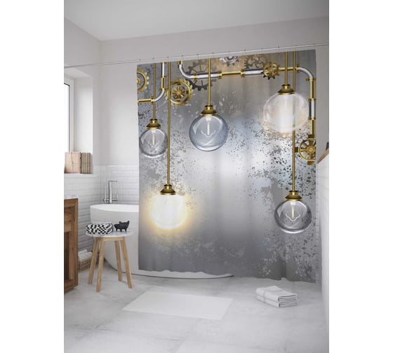 Изображение товара Штора (занавеска) для ванной JoyArty из сатена, 180х200 см с крючками sc_36258