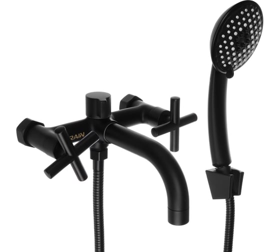 Изображение товара Смеситель для ванны RAIN Кристал, короткий излив, душ. набор, кран-буксы 1/2, латунь, черный 561-019