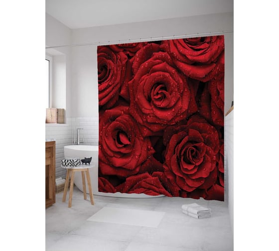 Изображение товара Штора (занавеска) для ванной JoyArty "Свежие розы" из сатена, 180х200 см с крючками, sc_33467