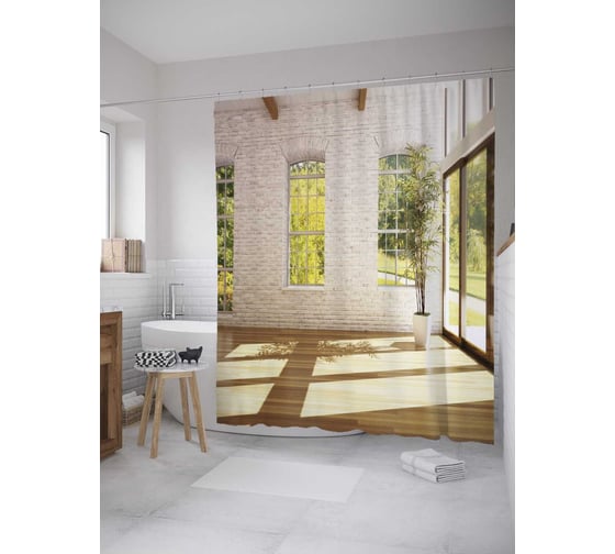 Изображение товара Штора (занавеска) для ванной JoyArty "Веранда в доме" из сатена, 180х200 см с крючками, sc_34838