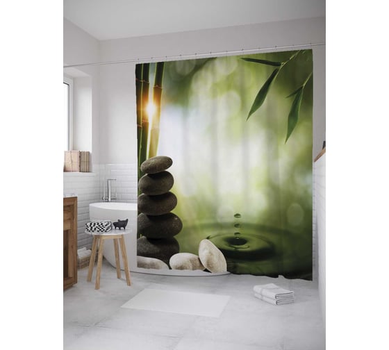 Изображение товара Штора (занавеска) для ванной JoyArty "Утренний релакс" из сатена, 180х200 см с крючками, sc_32161