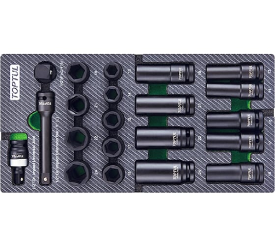 Изображение товара Набор ударных головок TOPTUL 1/2DR, 13-24 мм, 21 предмет в мягком ложементе GEA2116