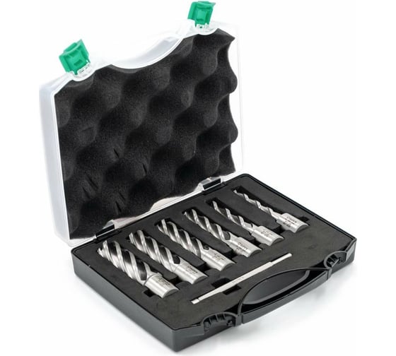 Изображение товара Набор сверл корончатых по металлу HSS Bohre 12,14,16,18,20,22 мм х55 Weldon 19, штифт 6,34х103 КБ003623