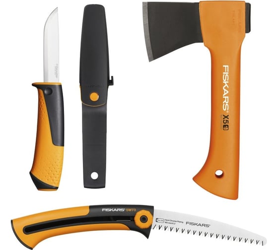 Изображение товара Набор Fiskars: универсальный топор Х5 + пила + универсальный нож 1057912
