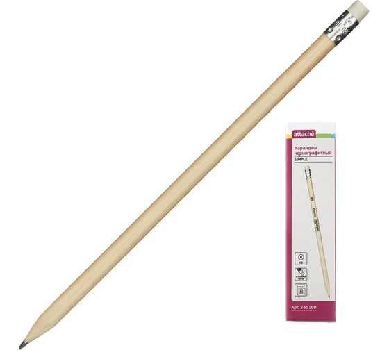 Изображение товара Чернографитный карандаш 12 шт в упаковке Attache круглый HB натуральное дерево заточенный с ластиком 735180