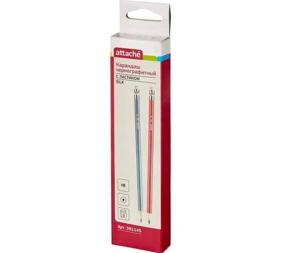 Изображение товара Чернографитный карандаш 12 шт в упаковке Attache Silk HB заточенный с ластиком 391145