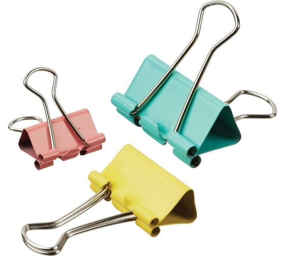 Изображение товара Зажим для бумаг Attache ассорти цветные, 19 мм., 25 мм., 32 мм., 12 шт., пластиковый бокс 509196